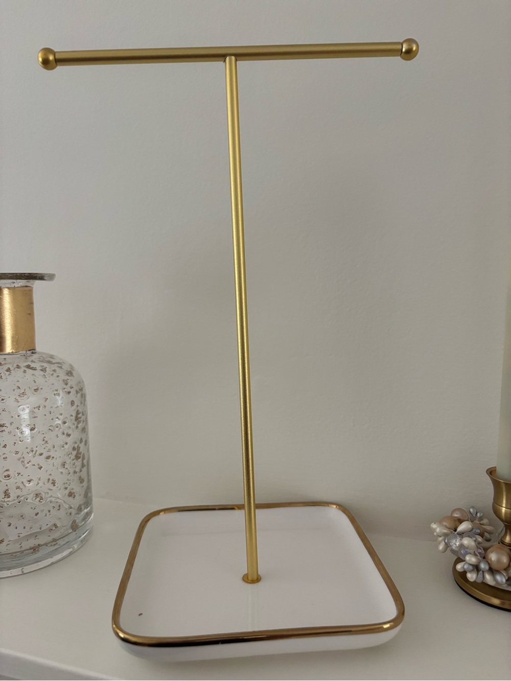Gold Jewelry T-Bar Stand with White Tray